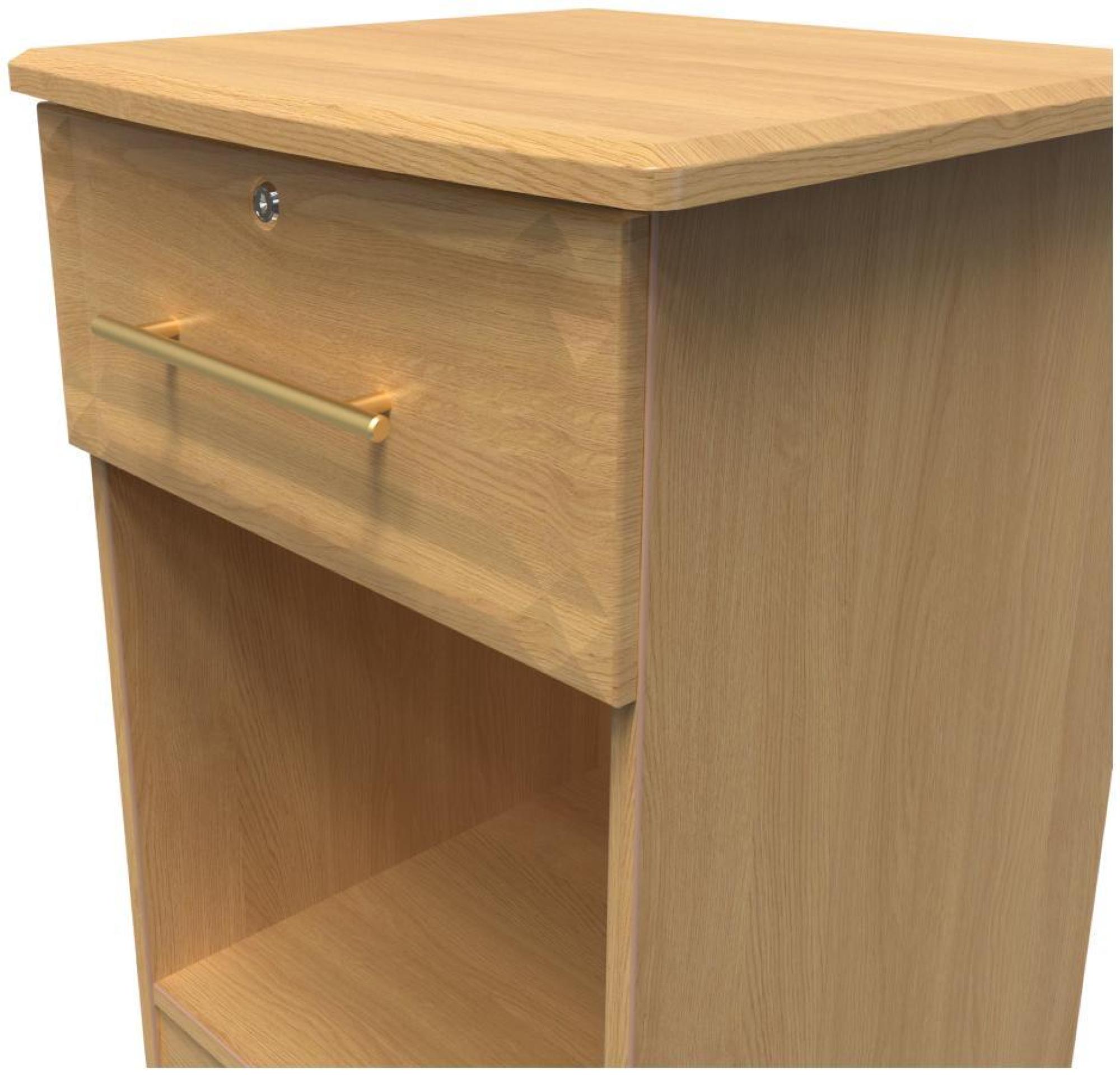Faye Bedside Cabinet - 1 Drawer with Lock - Oak
