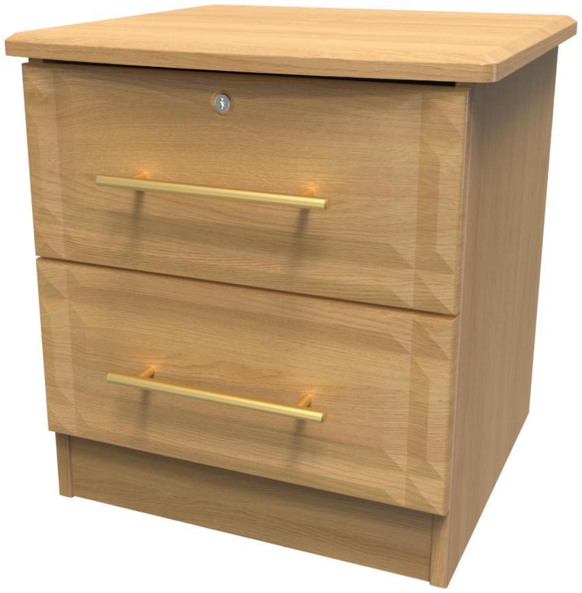 Faye Bedside Cabinet - 2 Drawer with Lock - Oak