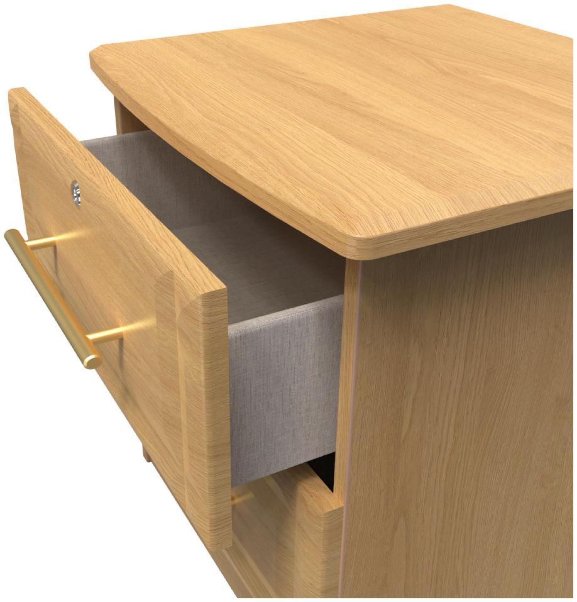 Faye Bedside Cabinet - 2 Drawer with Lock - Oak