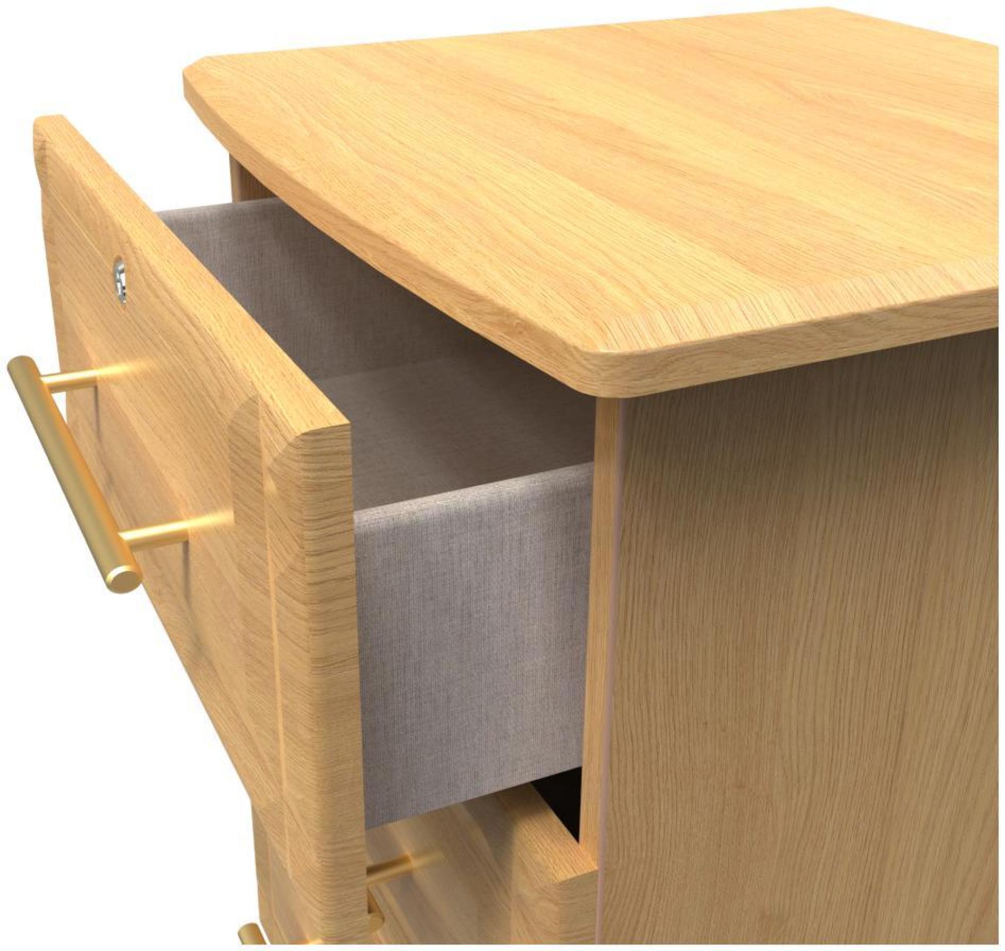 Faye Bedside Cabinet - 3 Drawer with Lock - Oak