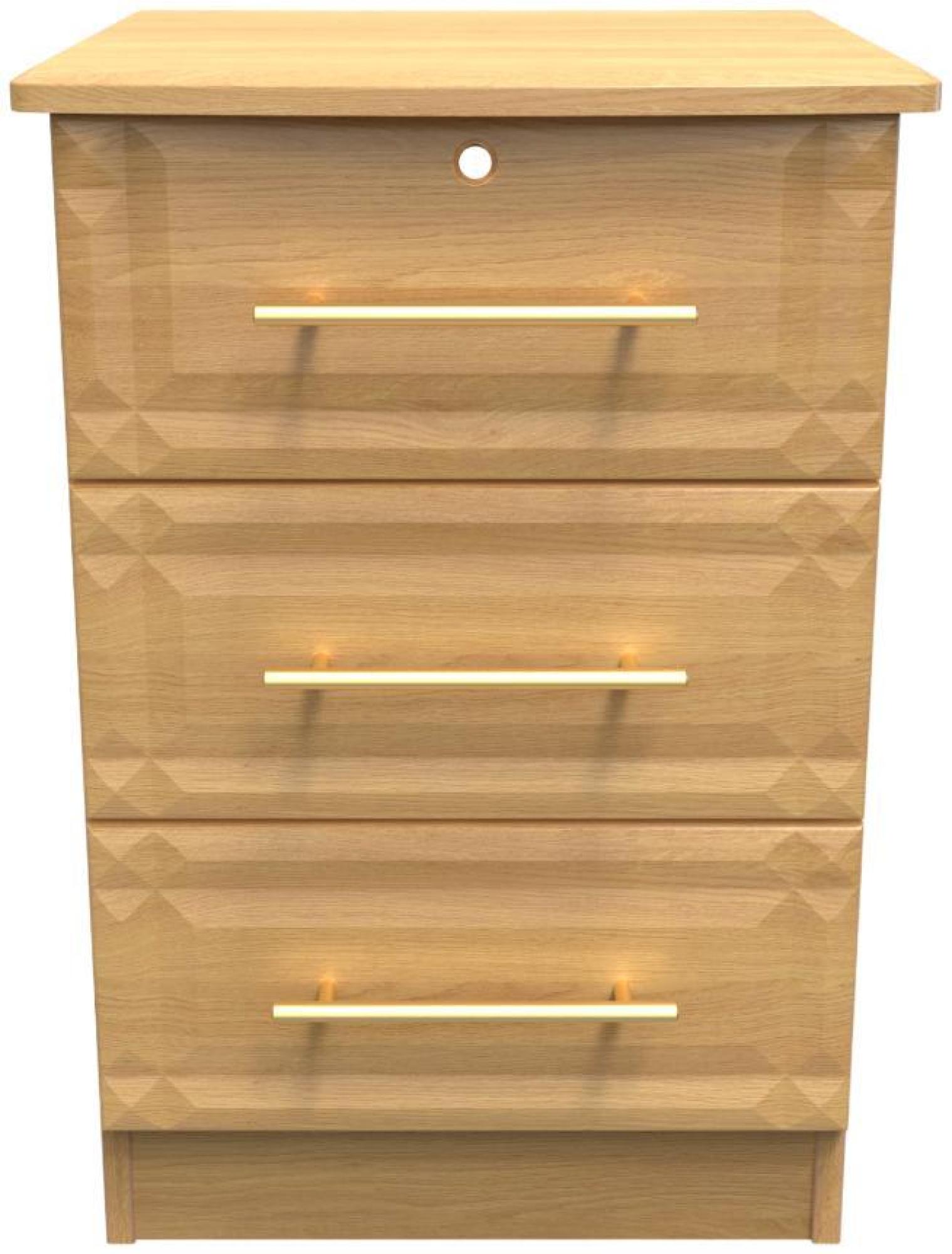 Faye Oak Effect 3 Drawer Bedside Cabinet with Lock