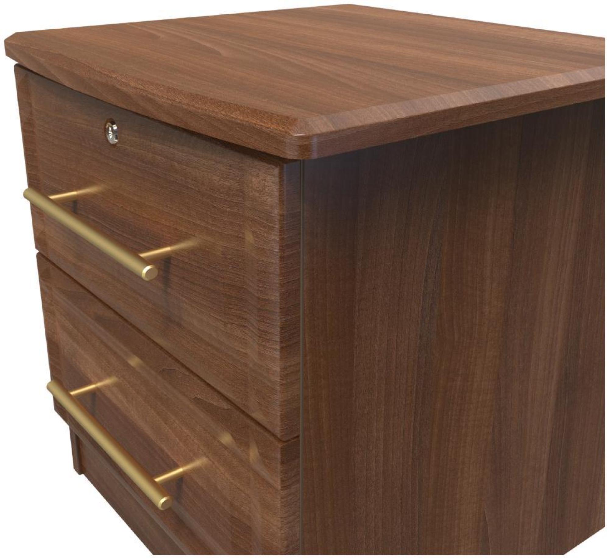 Faye Bedside Cabinet - 2 Drawer with Lock - Walnut