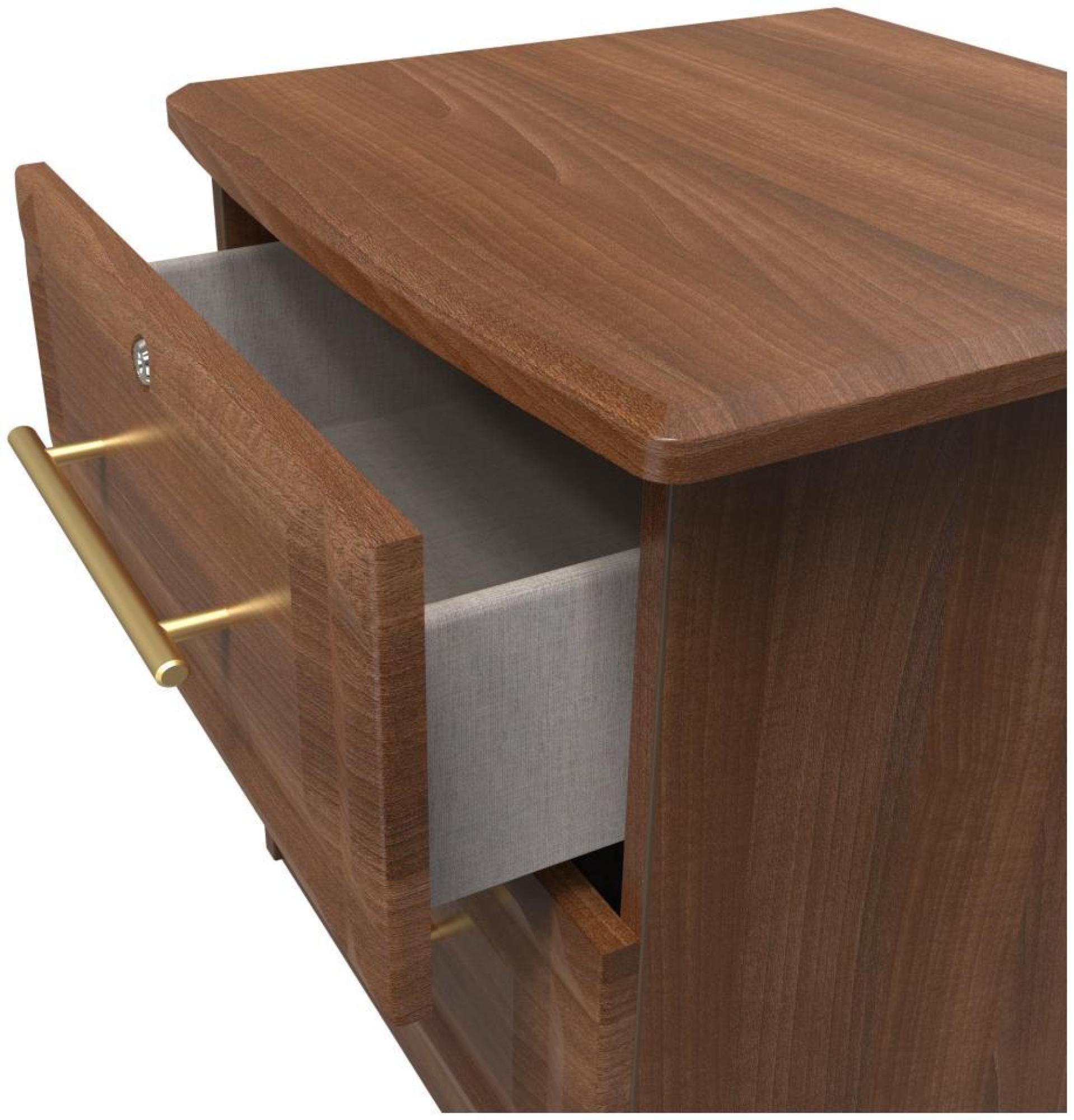 Faye Bedside Cabinet - 2 Drawer with Lock - Walnut