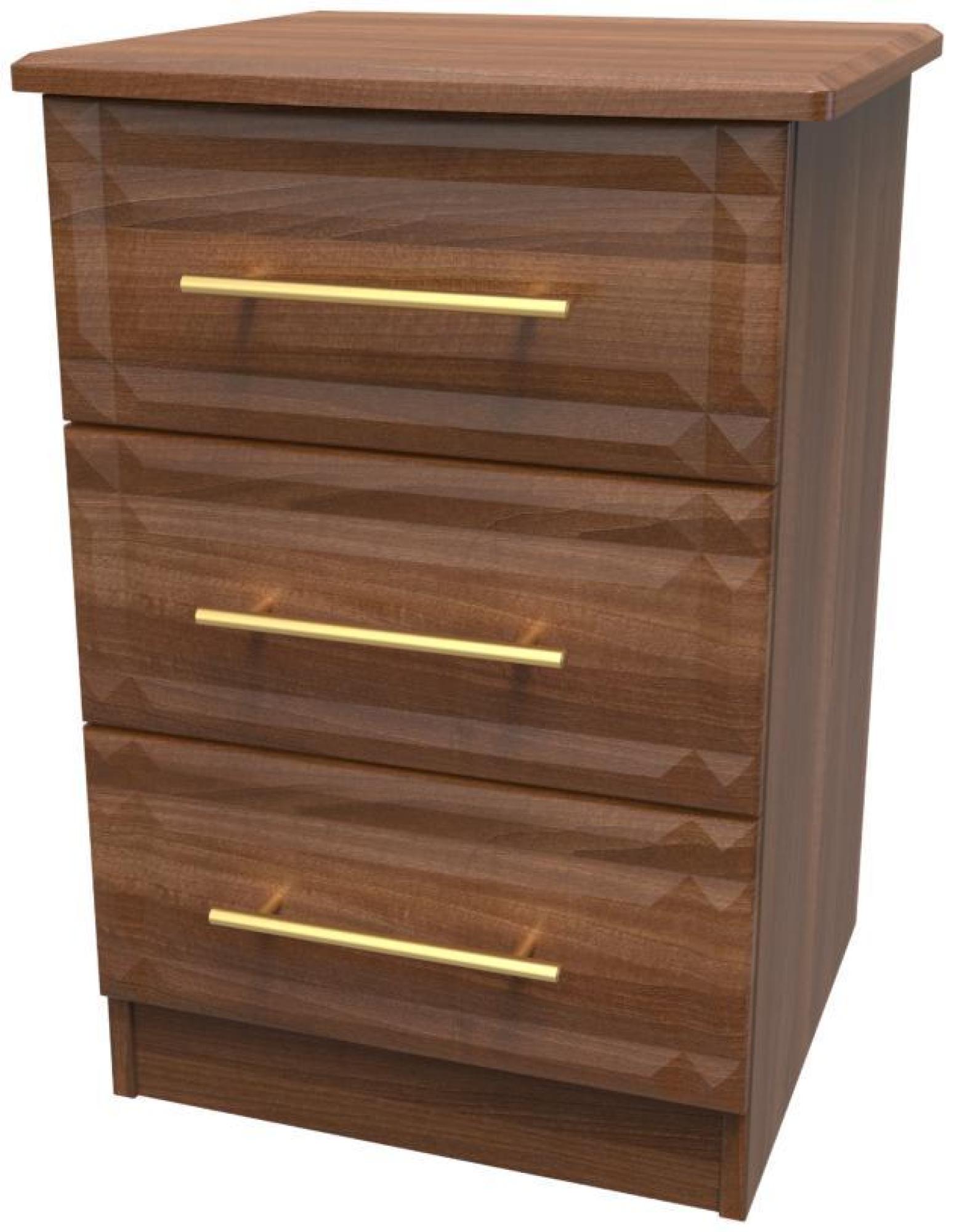 Faye Bedside Cabinet - 3 Drawer - Walnut