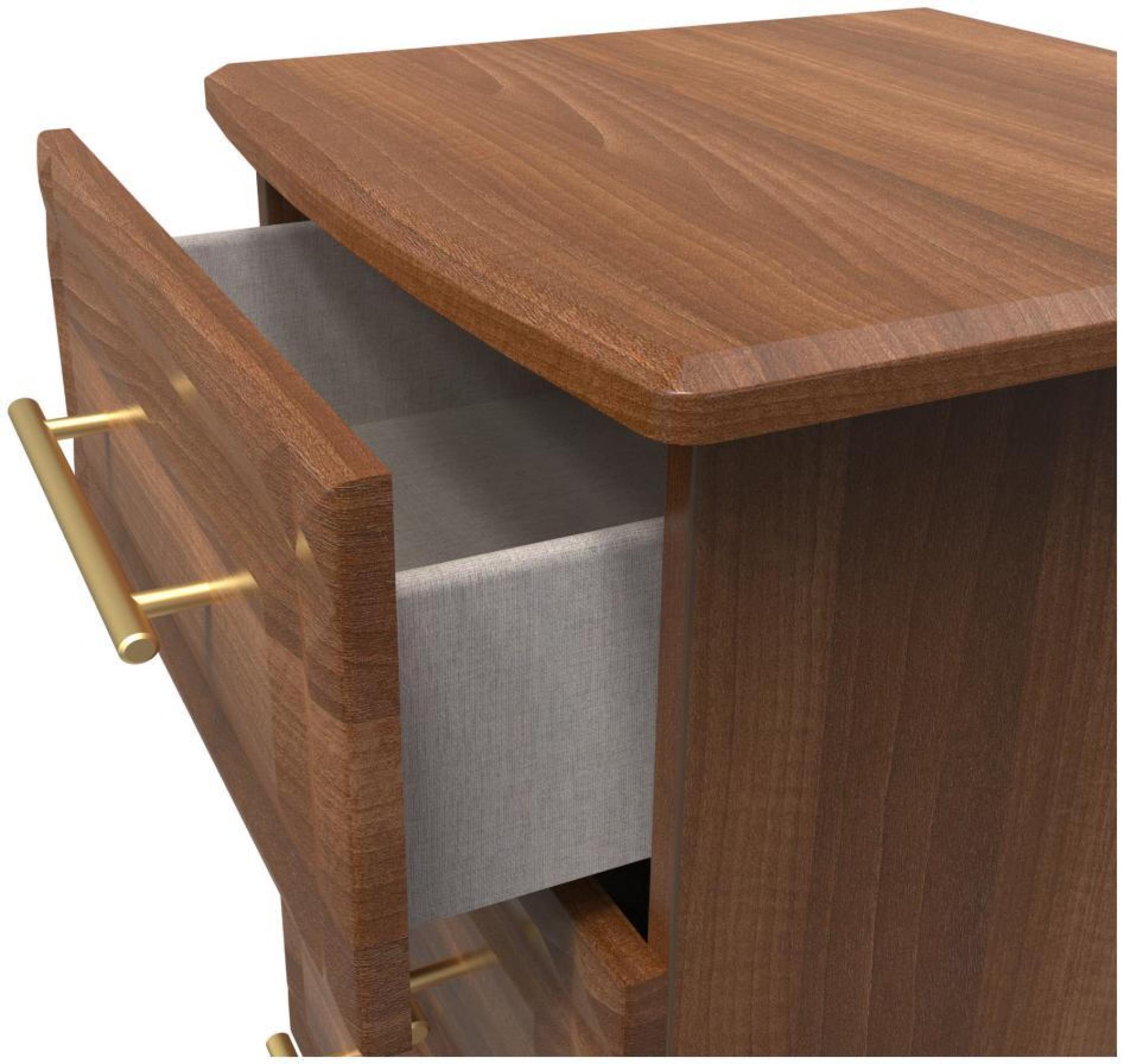 Faye Bedside Cabinet - 3 Drawer - Walnut