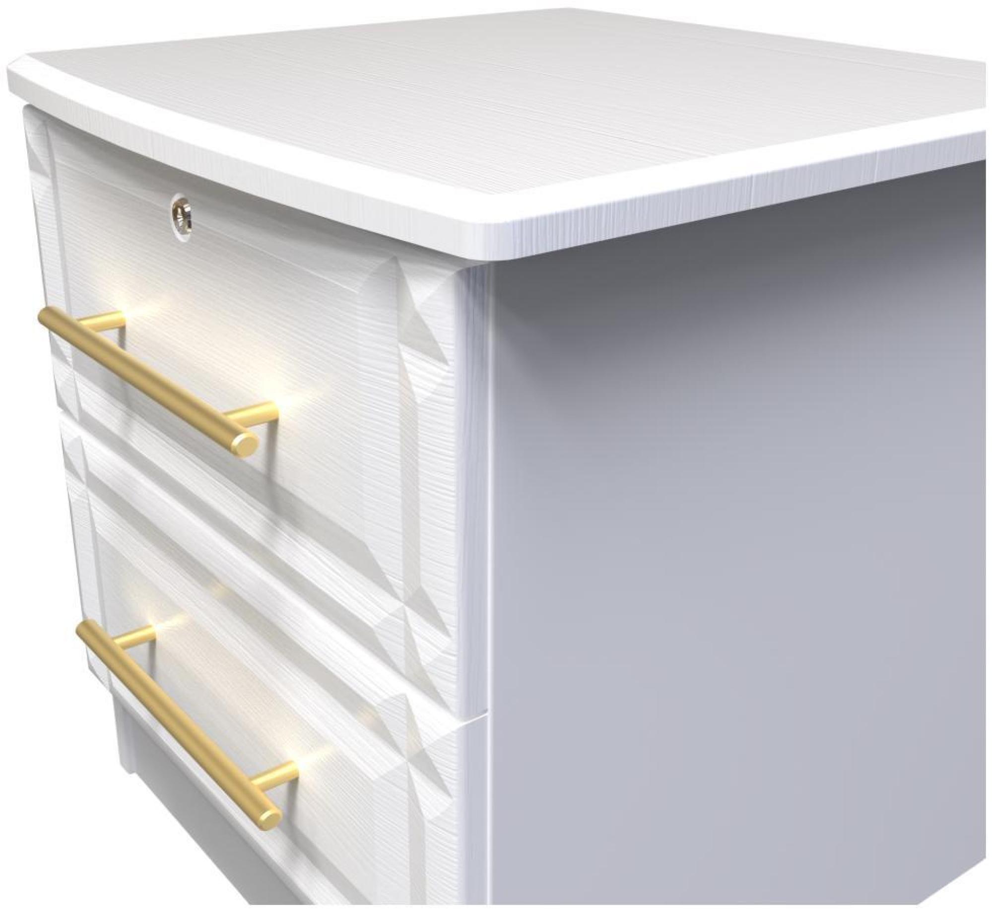 Faye Bedside Cabinet - 2 Drawer with Lock - White