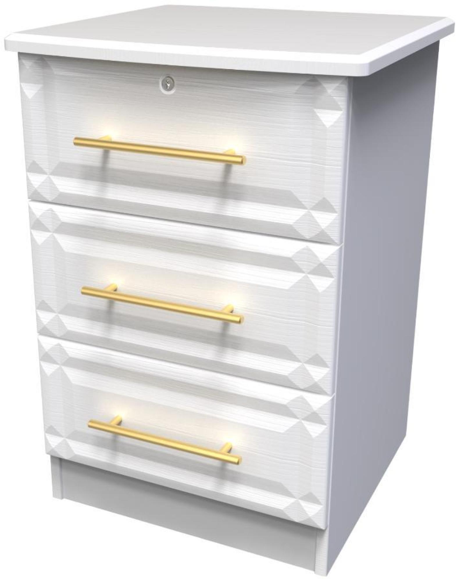Faye Bedside Cabinet - 3 Drawer with Lock - White