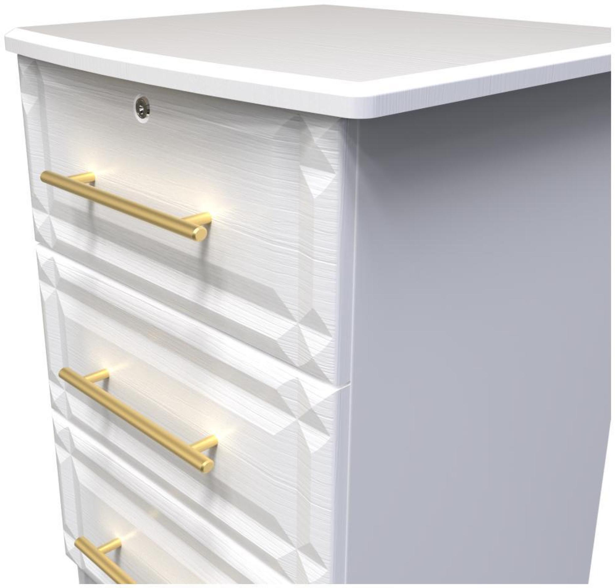 Faye Bedside Cabinet - 3 Drawer with Lock - White