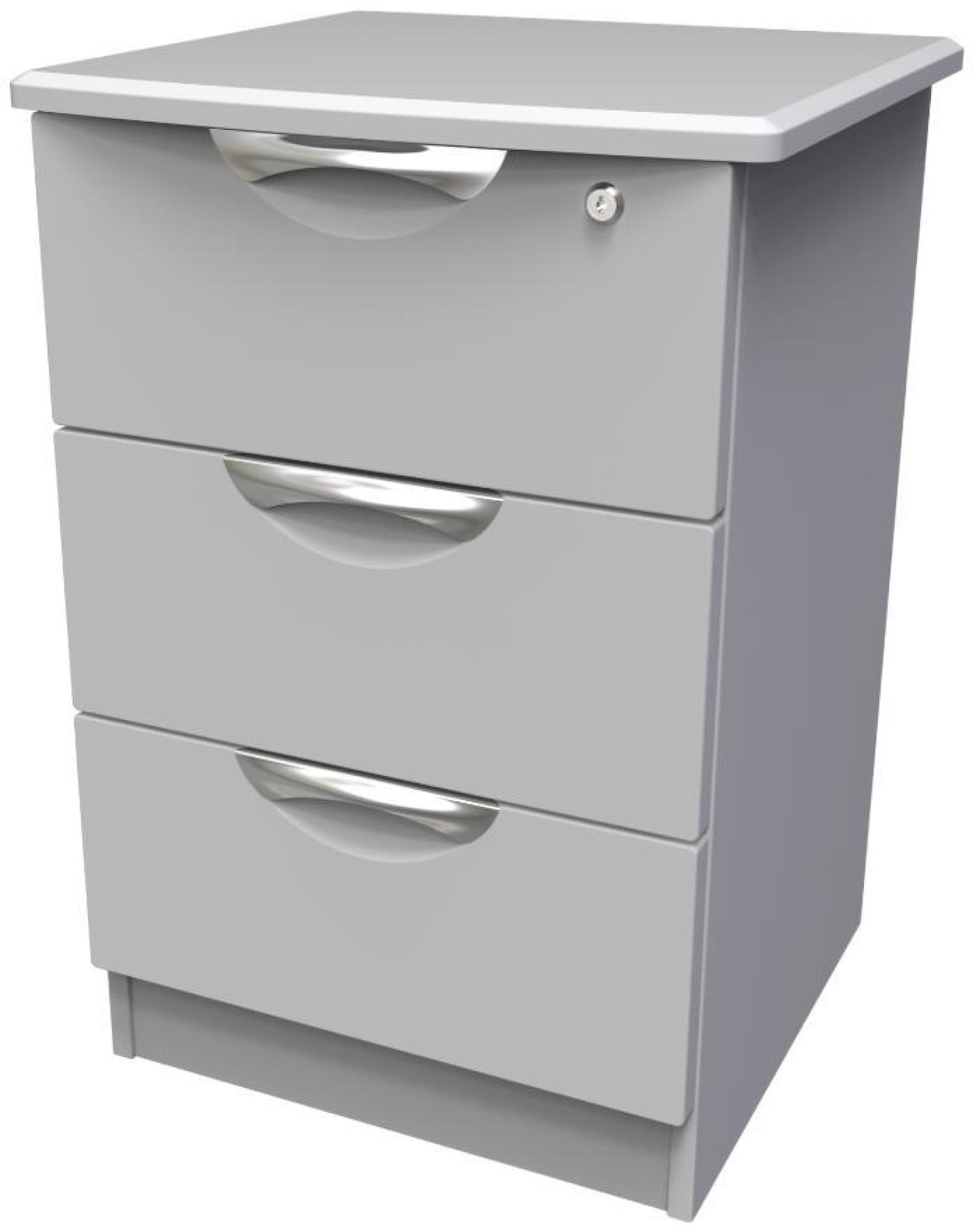 Flora Bedside Cabinet - 3 Drawer with Lock - Grey