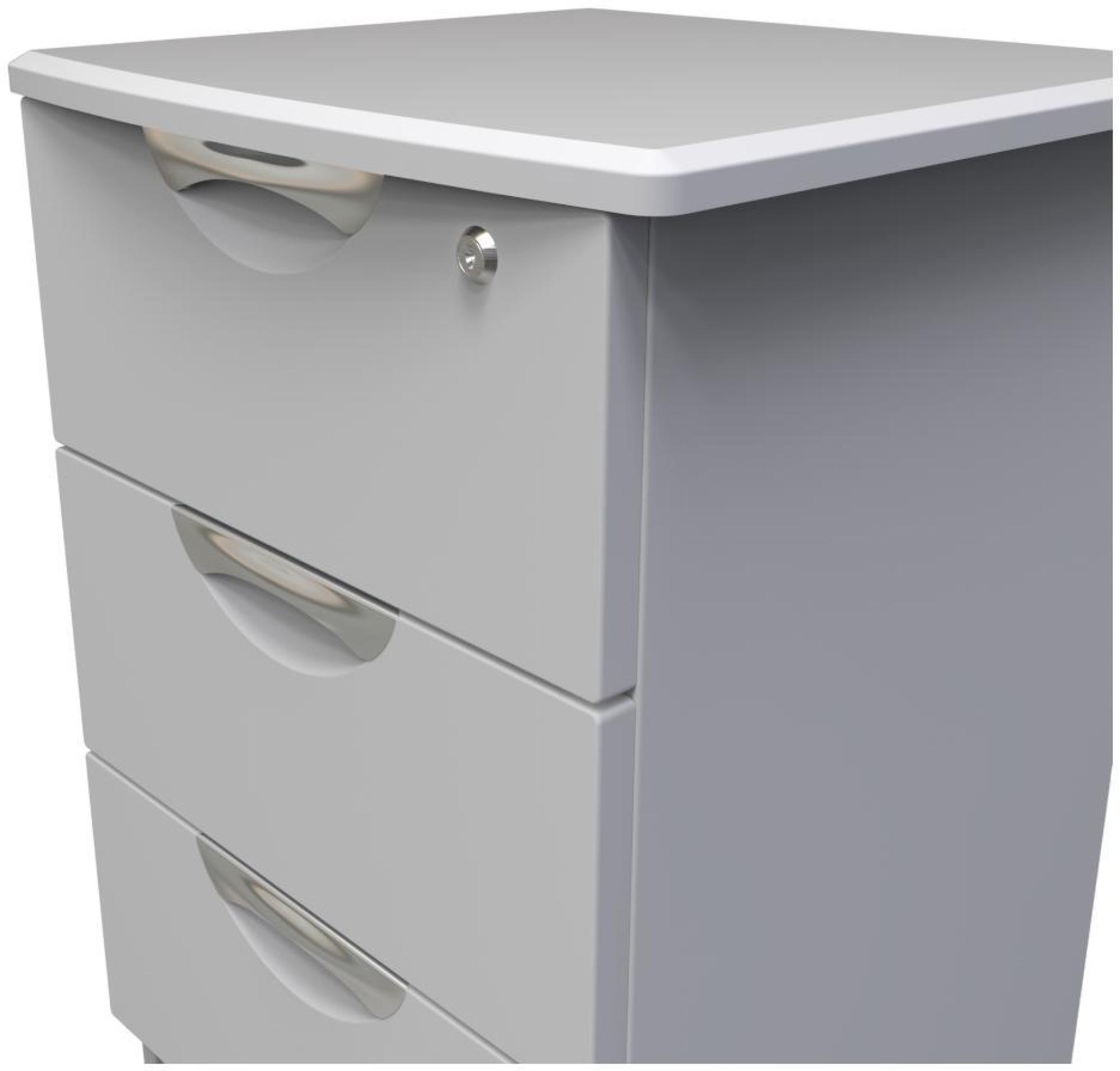 Flora Bedside Cabinet - 3 Drawer with Lock - Grey