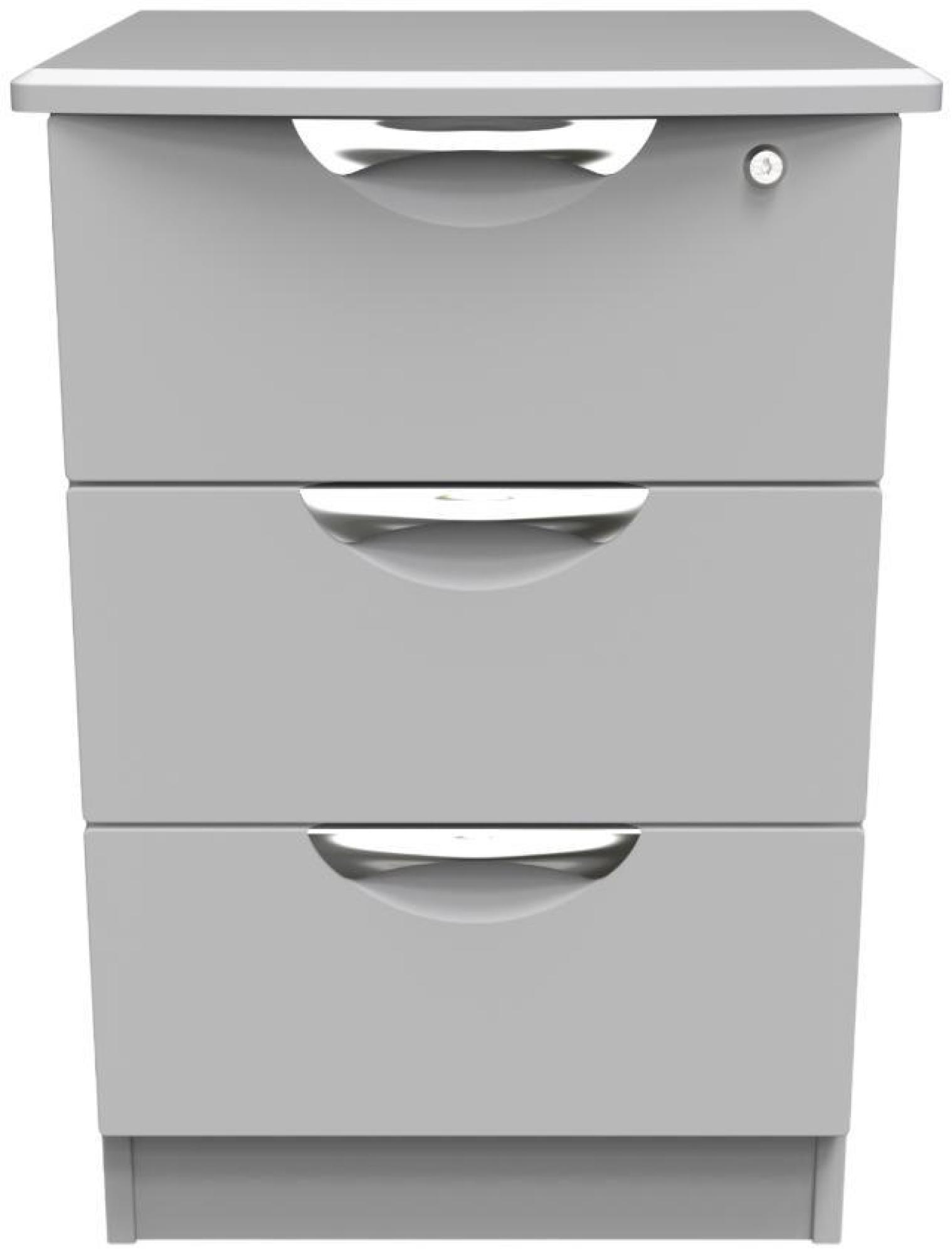 Flora Grey 3 Drawer Bedside Cabinet with Lock