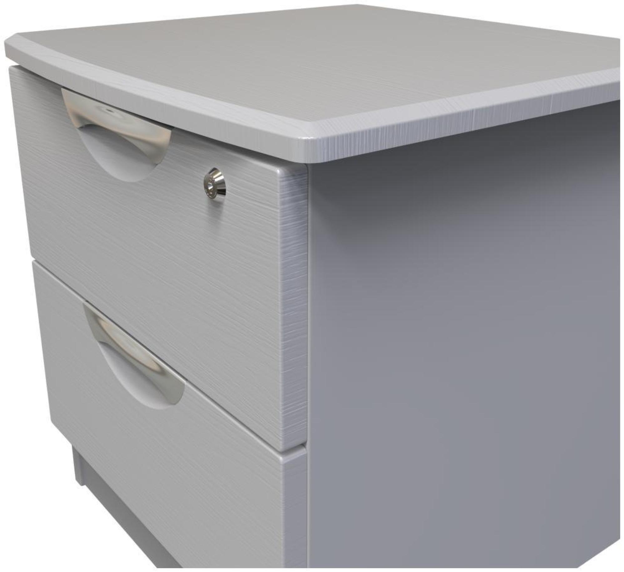 Flora Bedside Cabinet - 2 Drawer with Lock - Grey Ash