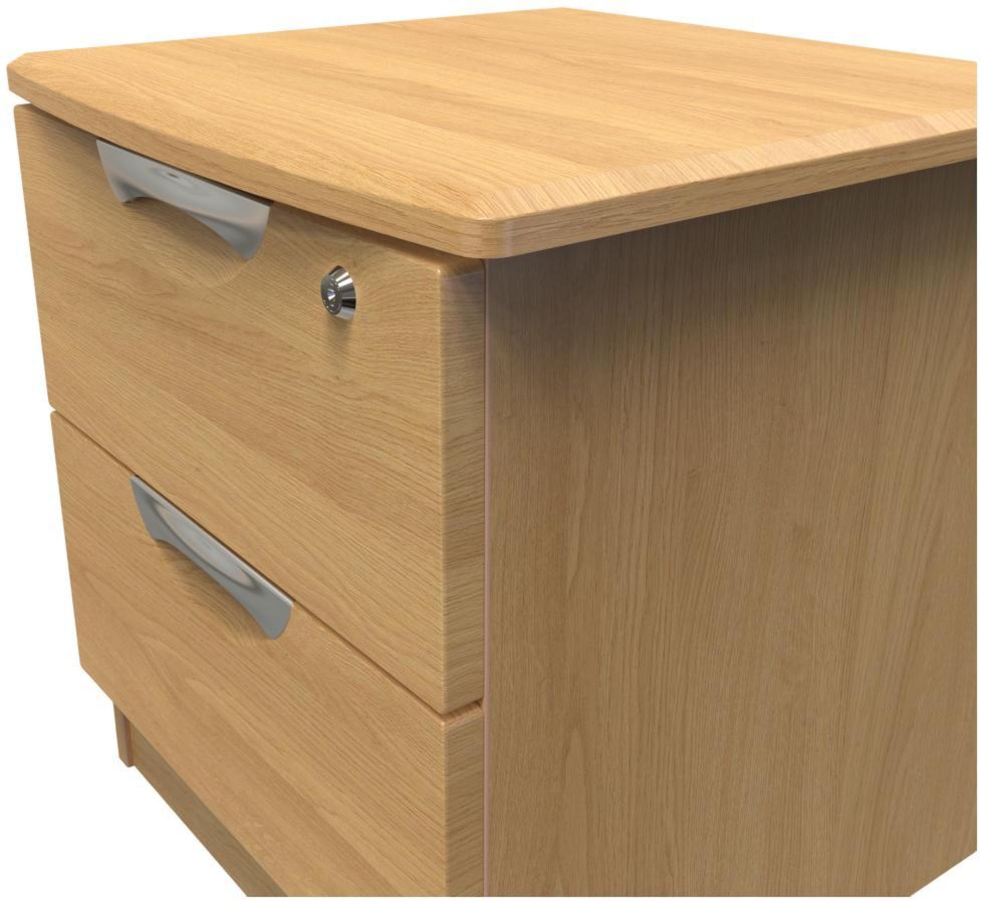 Flora Bedside Cabinet - 2 Drawer with Lock - Oak