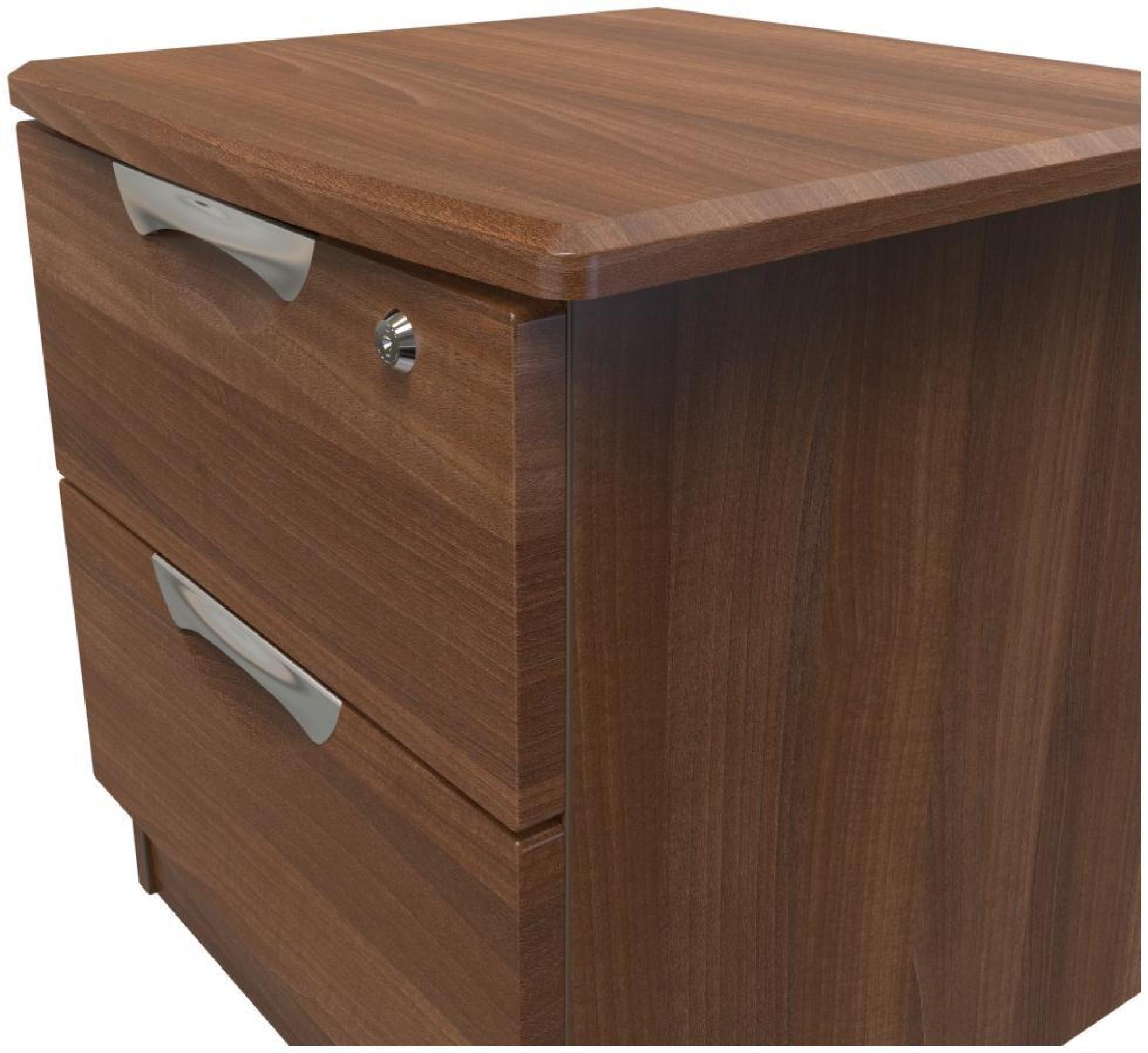 Flora Bedside Cabinet - 2 Drawer with Lock - Walnut