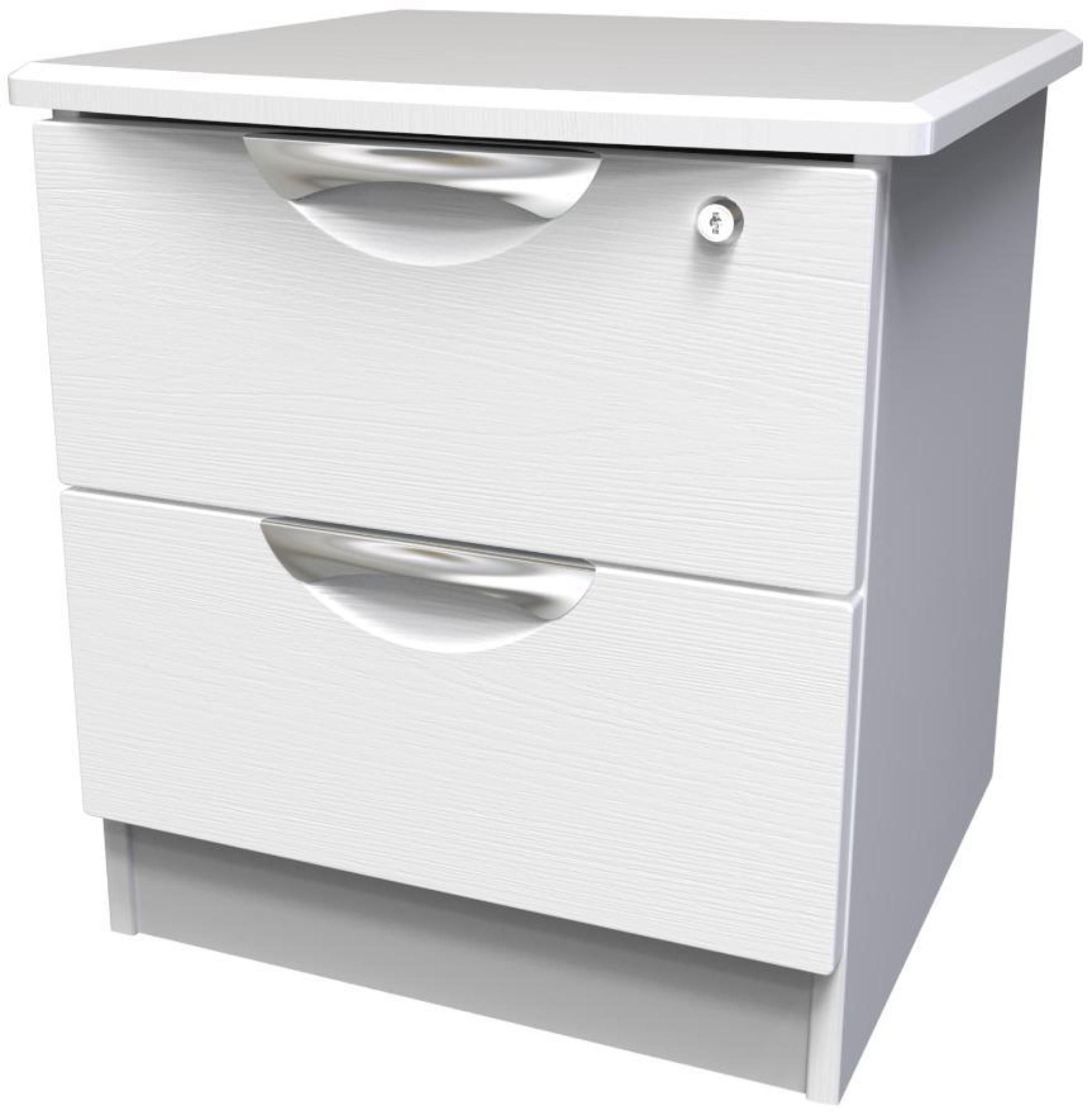 Flora Bedside Cabinet - 2 Drawer with Lock - White