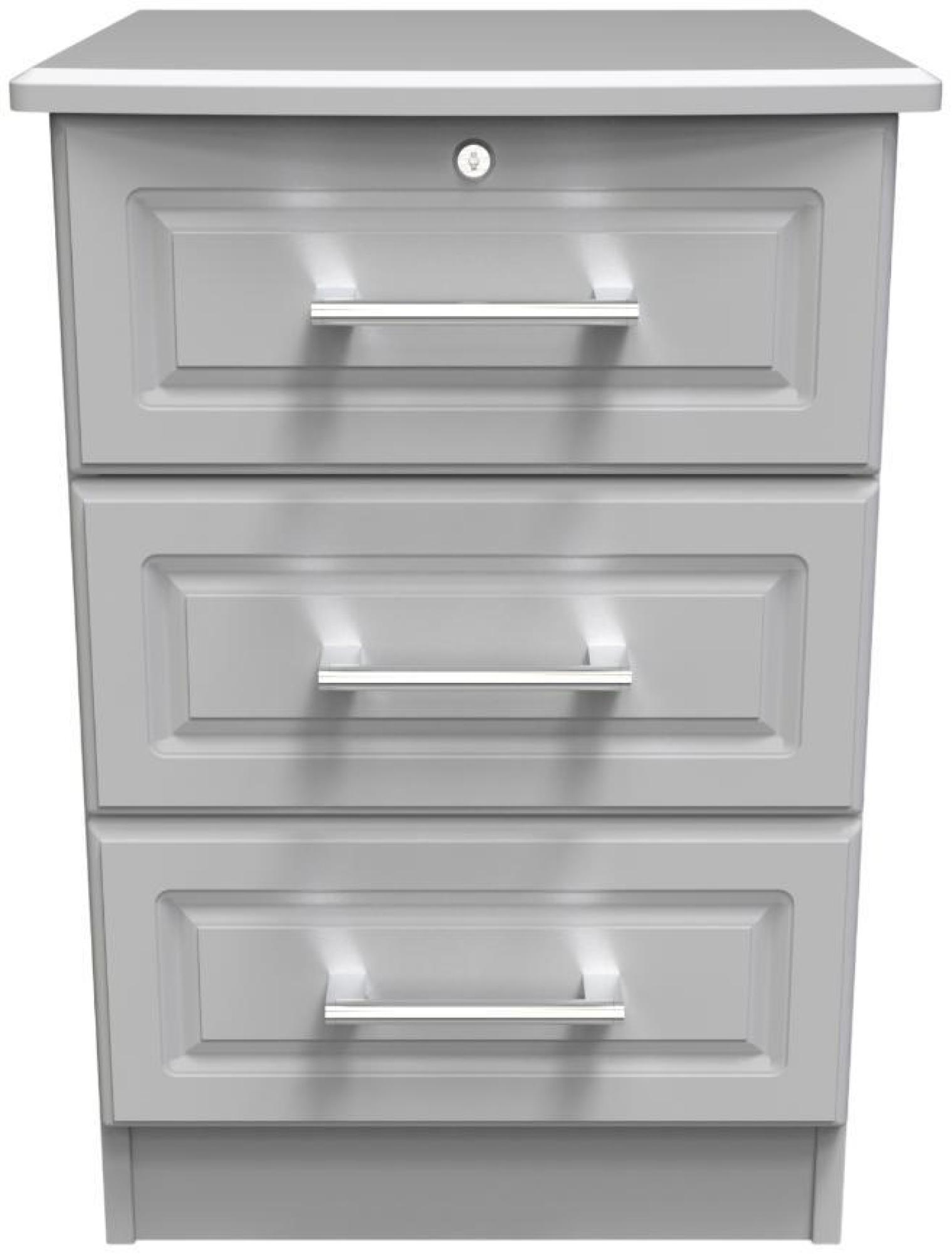 Gina Grey 3 Drawer Bedside Cabinet with Lock
