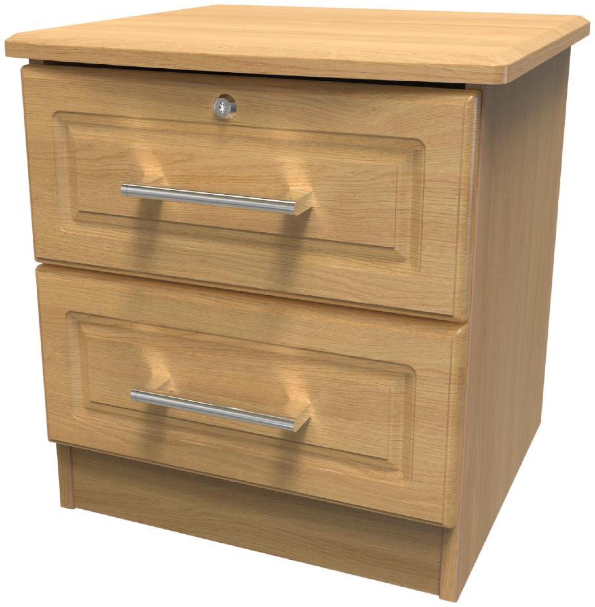 Gina Bedside Cabinet - 2 Drawer with Lock - Oak