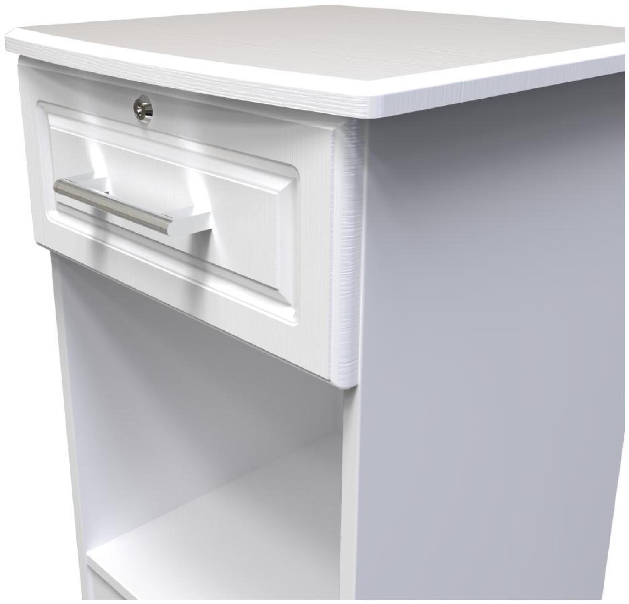 Gina Bedside Cabinet - 1 Drawer with Lock - White