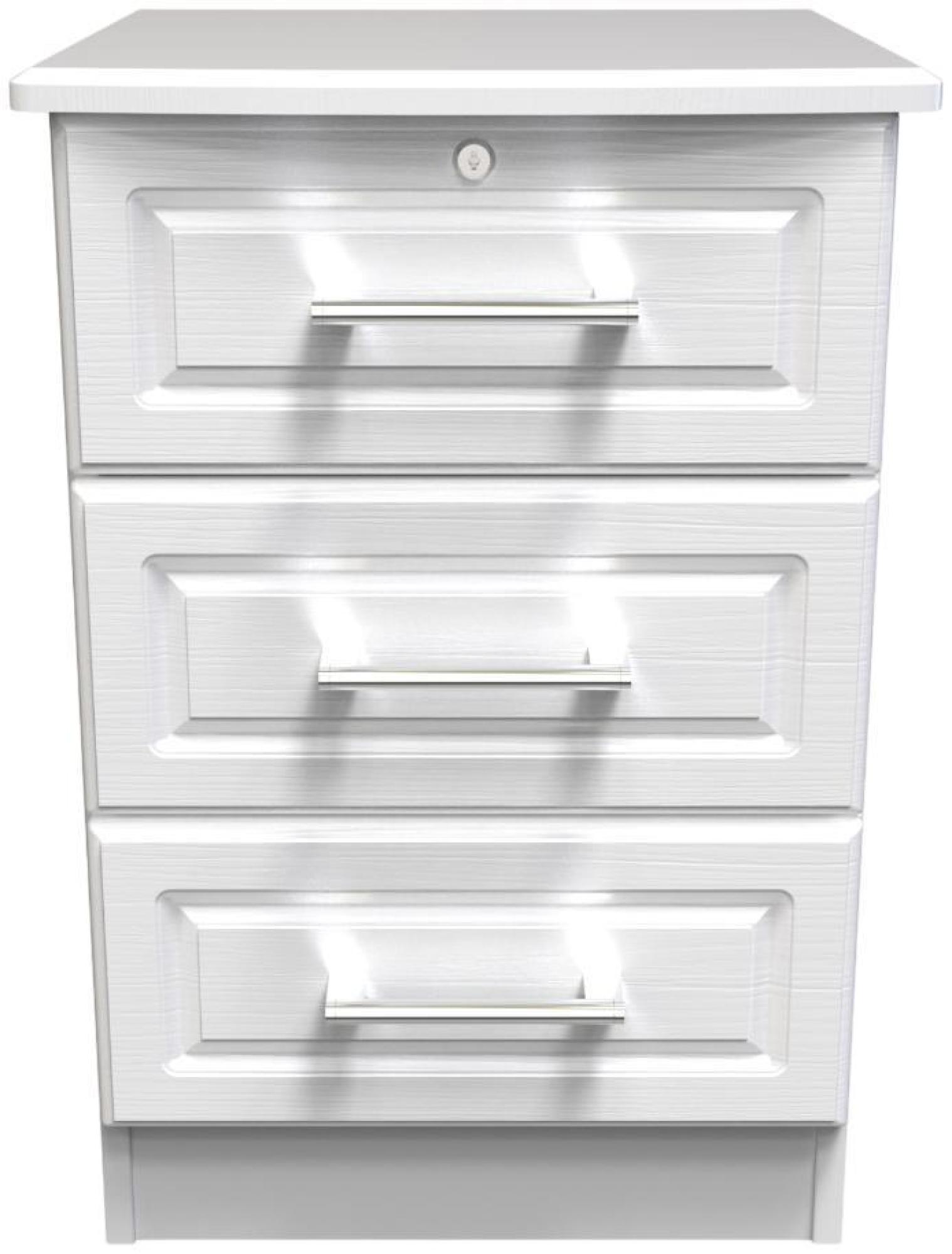 Gina White 3 Drawer Bedside Cabinet with Lock