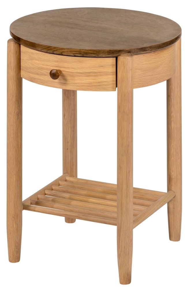 Grace Bedside Table - 1 Drawer - Round - Natural Oak