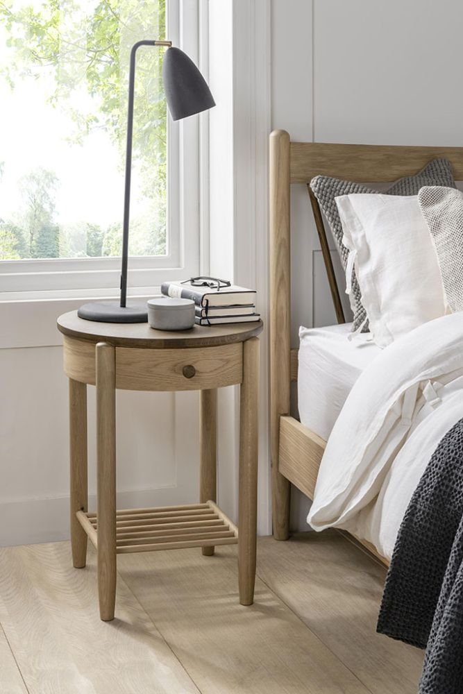 Grace Bedside Table - 1 Drawer - Round - Natural Oak