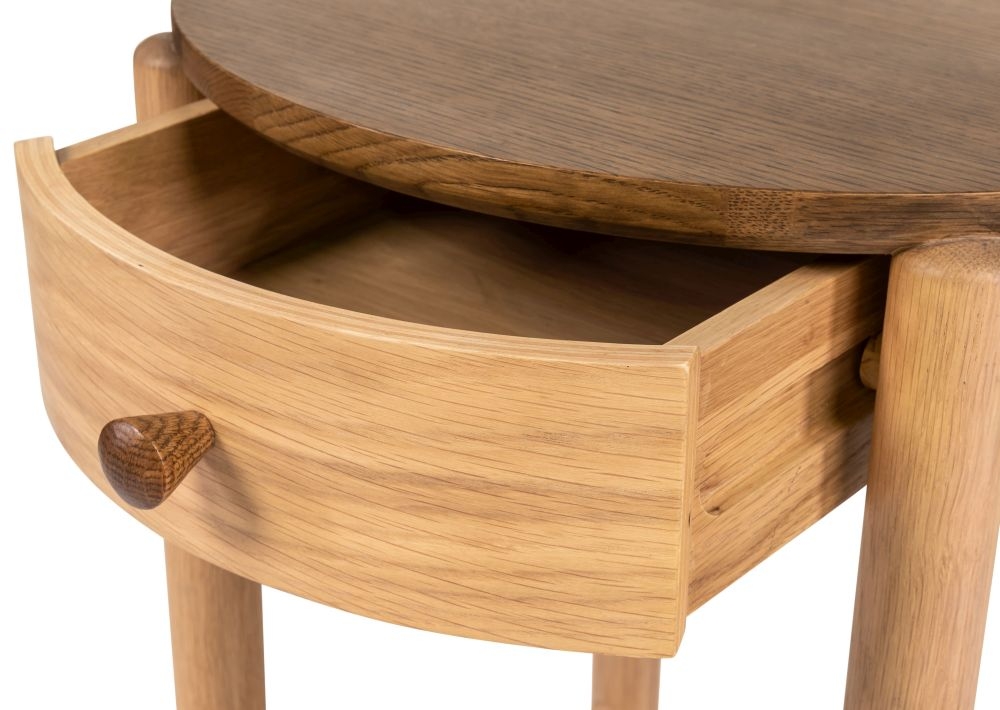 Grace Bedside Table - 1 Drawer - Round - Natural Oak