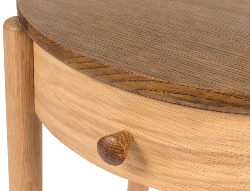 Grace Bedside Table - 1 Drawer - Round - Natural Oak