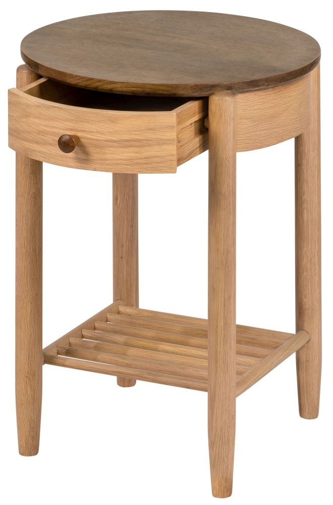 Grace Bedside Table - 1 Drawer - Round - Natural Oak