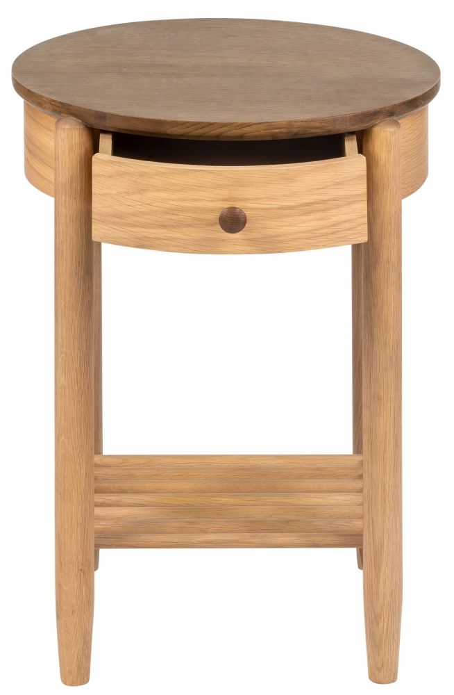 Grace Bedside Table - 1 Drawer - Round - Natural Oak