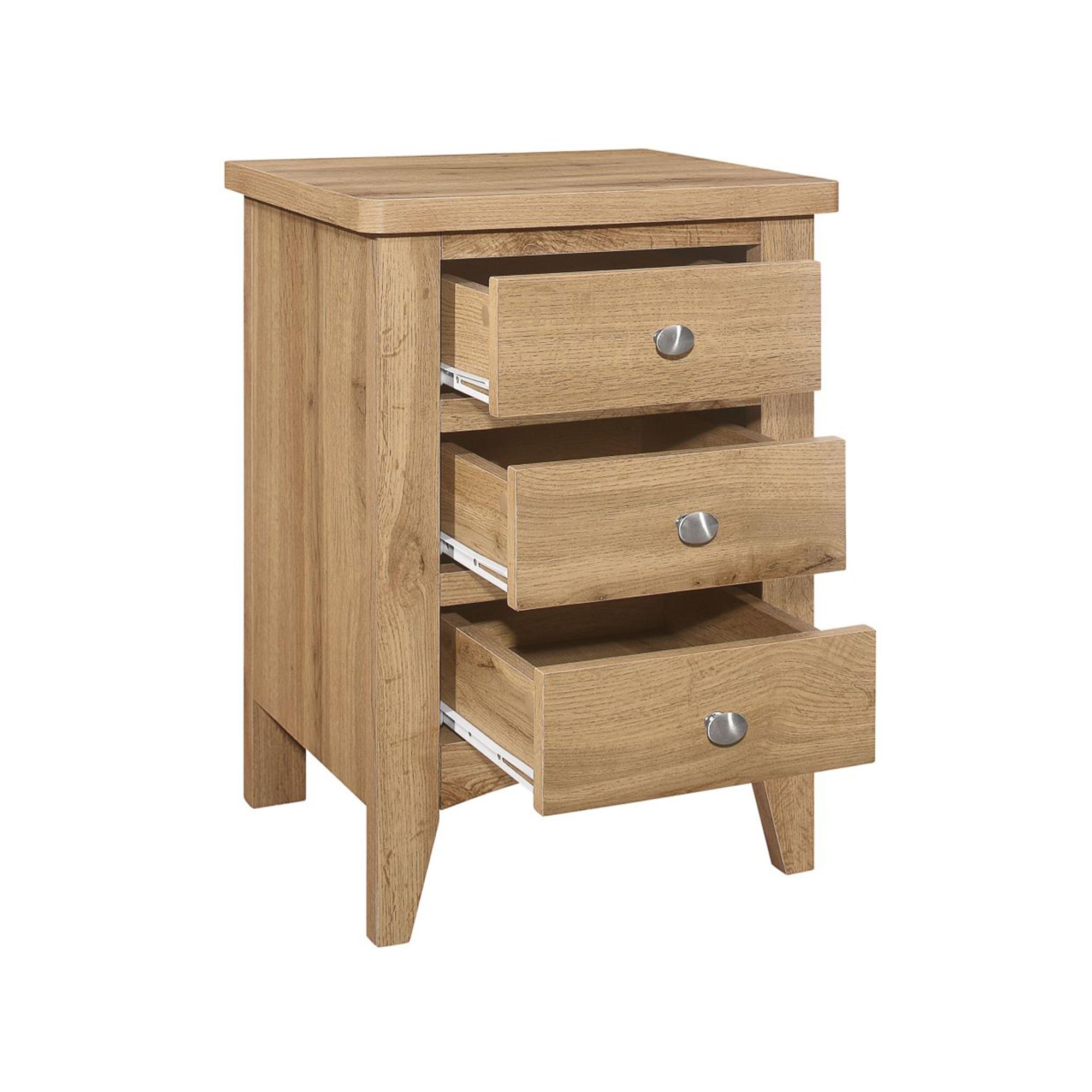 Hampstead Bedside Cabinet - 3 Drawer - Rustic Oak 