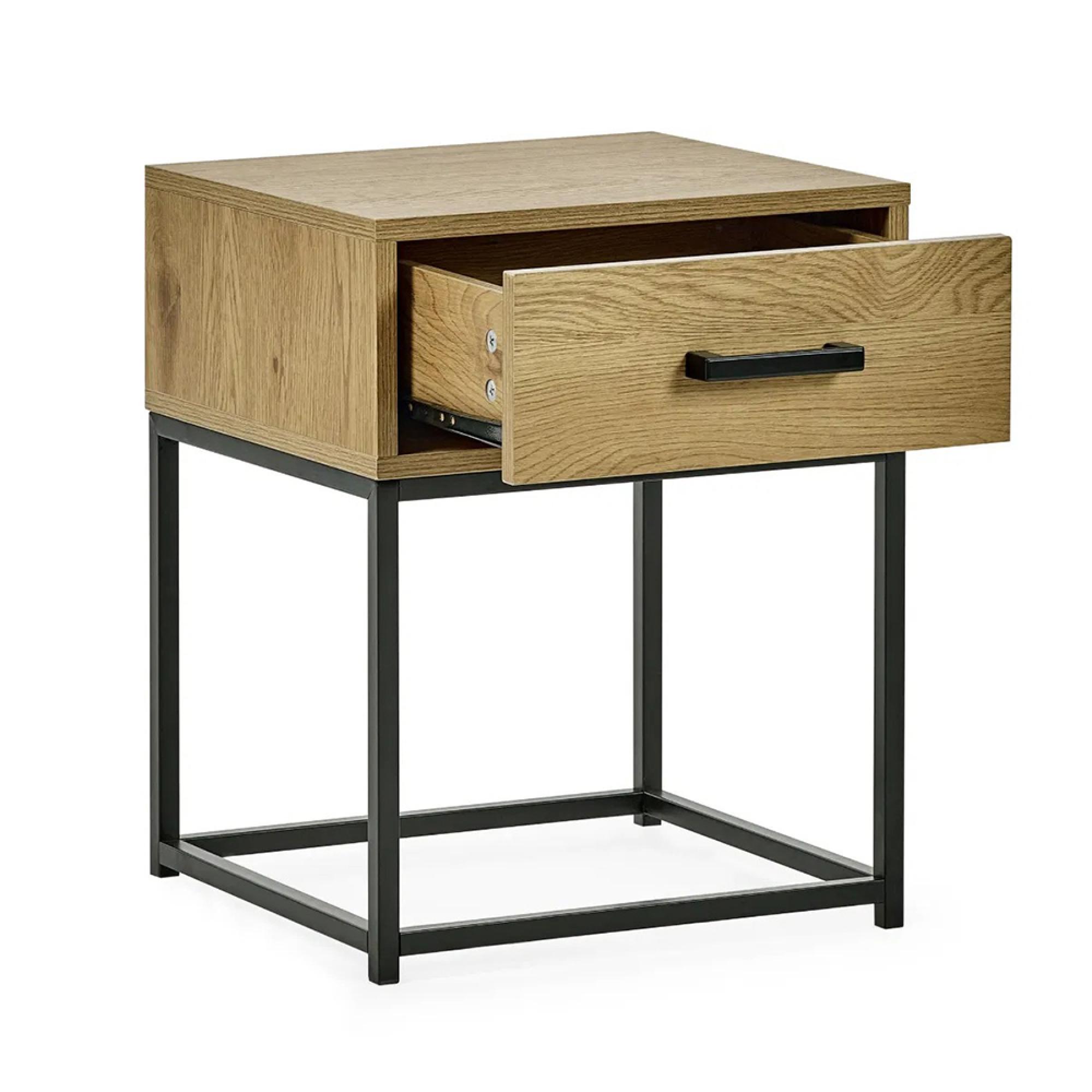 Harlow Light Oak Effect Square Bedside Table - 1 Drawer