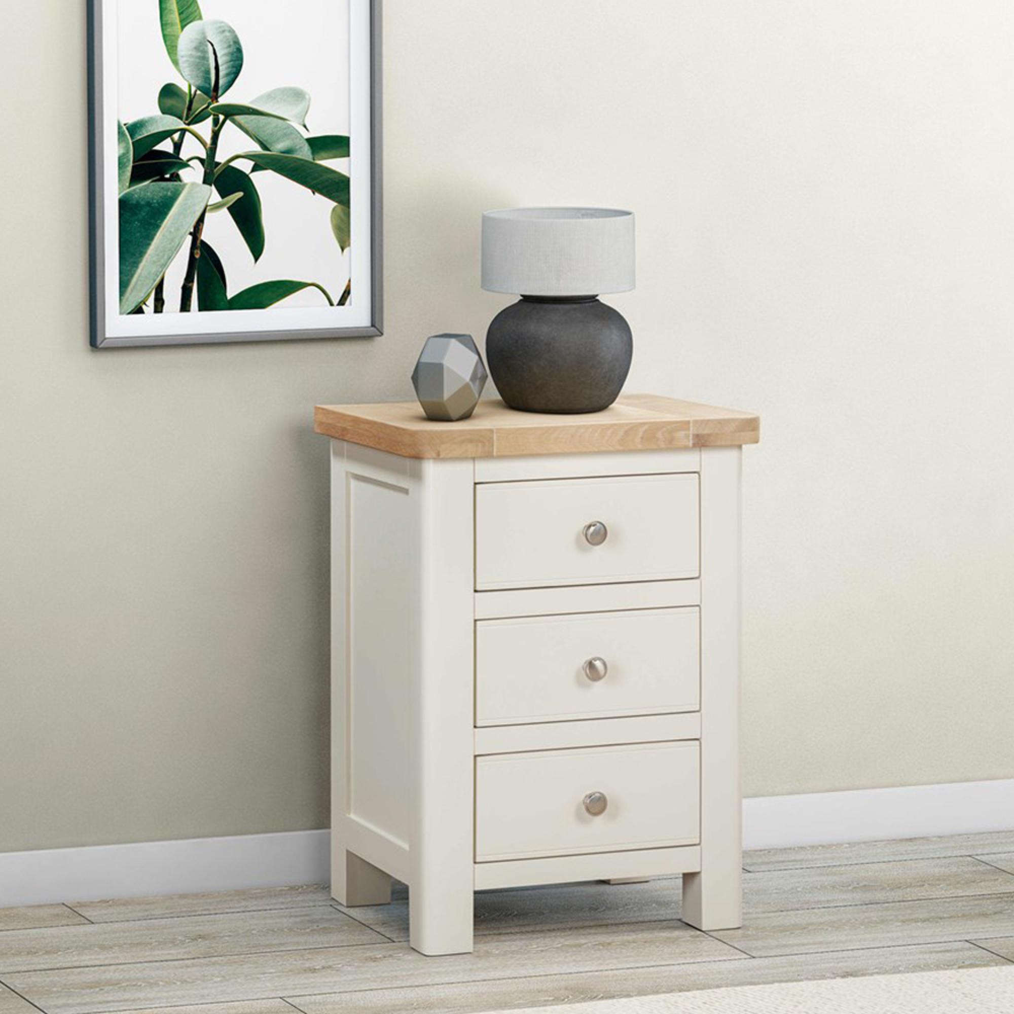 Hayley Bedside Cabinet - 3 Drawer - Oak and White
