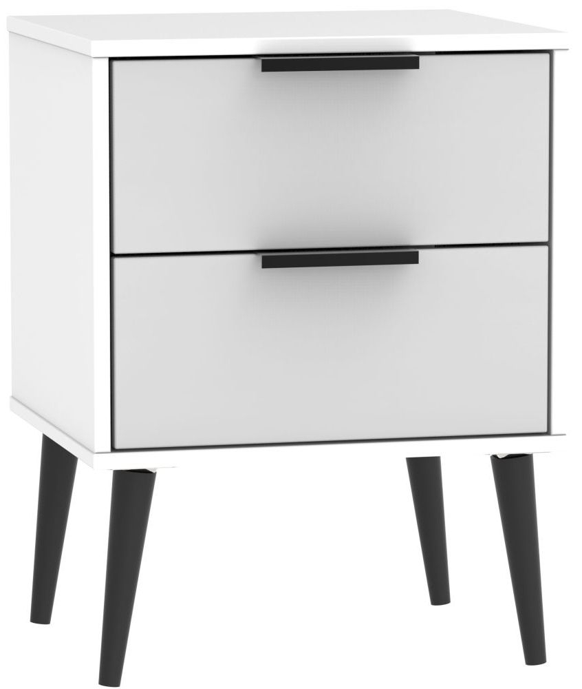 Hong Kong Grey and White 2 Drawer Bedside Cabinet with Wooden Legs
