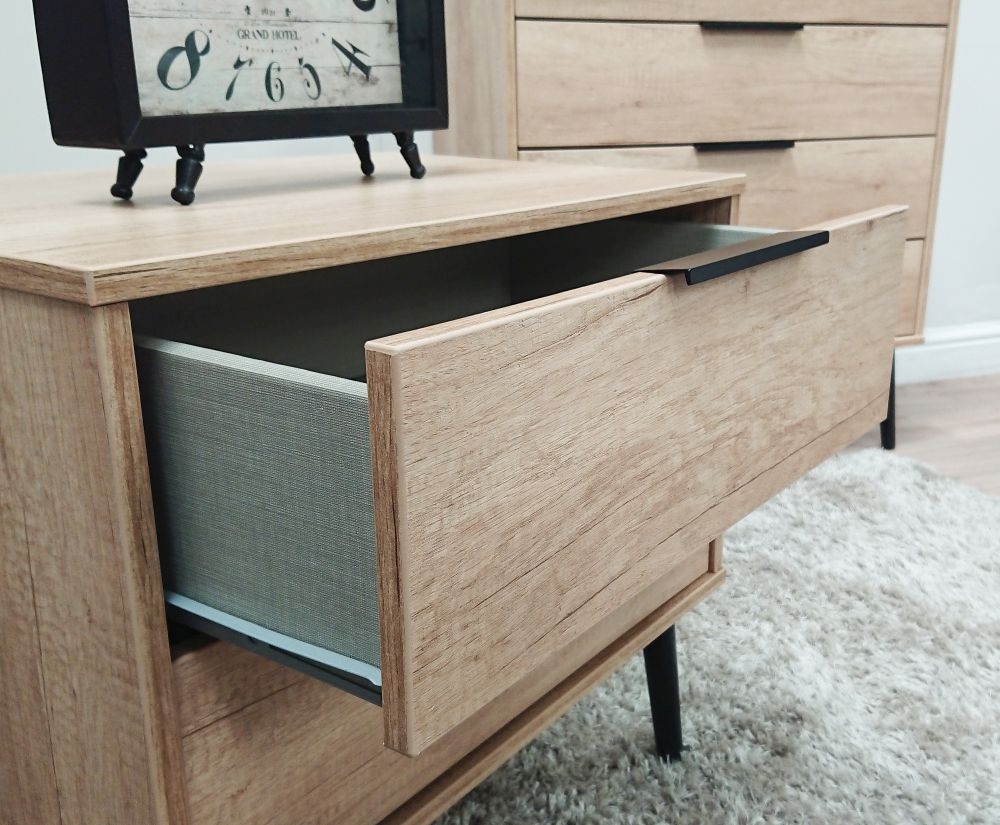 Hong Kong Bedside Cabinet - 2 Drawer - with Wooden Legs - Oak