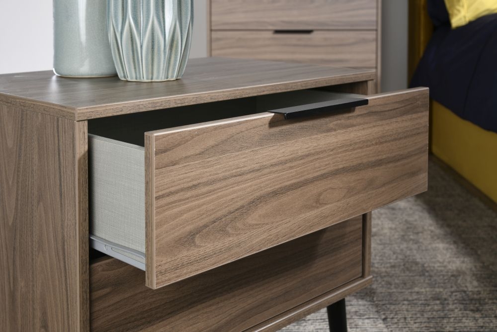 Hong Kong Bedside Cabinet - 2 Drawer - with Wooden Legs - Walnut