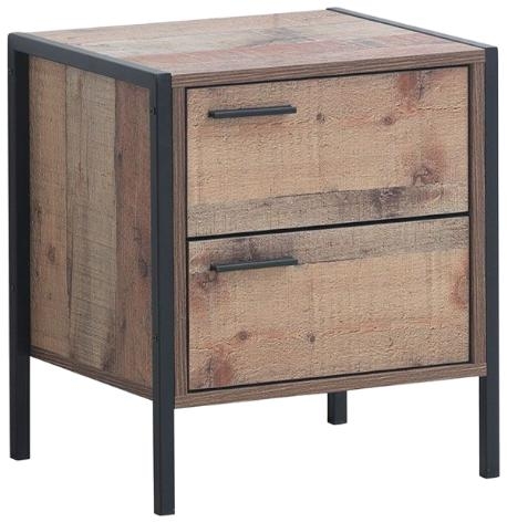 Industrial Rustic Oak Effect 2 Drawer Bedside Cabinet