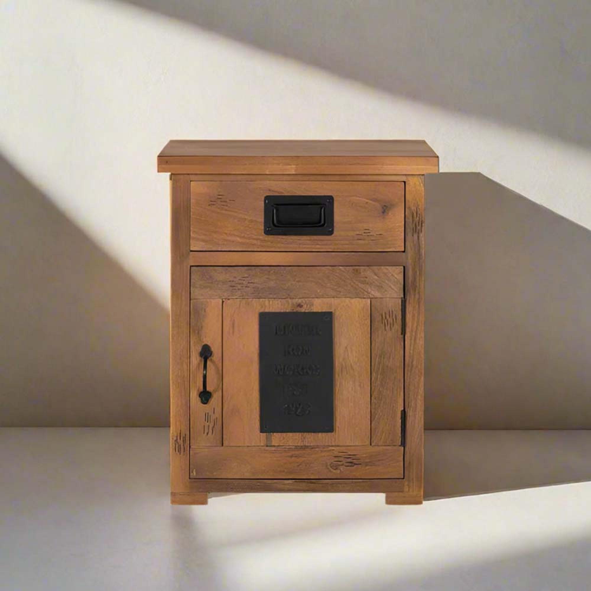 Iron Works Bedside Cabinet - Mango Wood - 1 Door