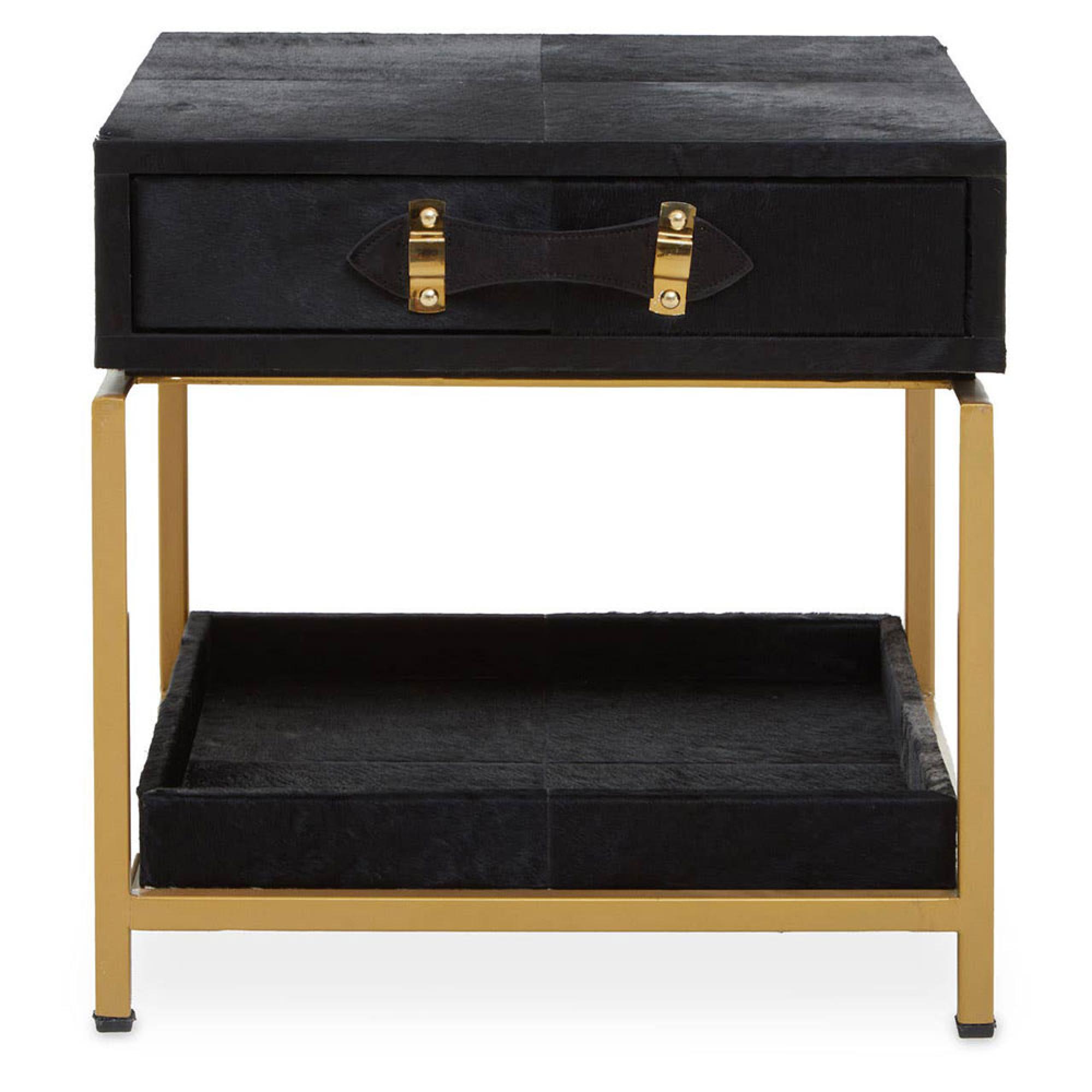 Kensington Townhouse Bedside Table - 1 Drawer - Black Faux Fur
