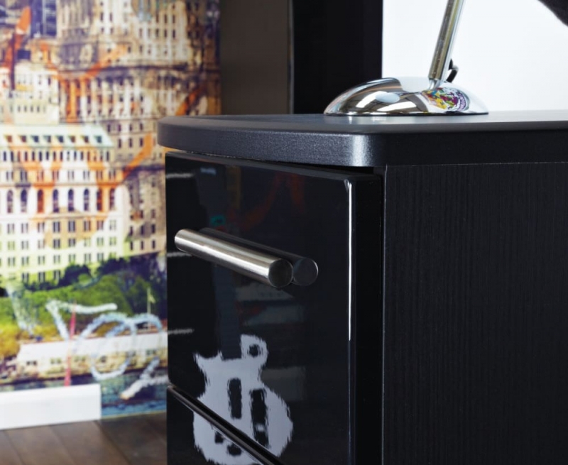 Knightsbridge Bedside Cabinet - 2 Drawer - Black Gloss