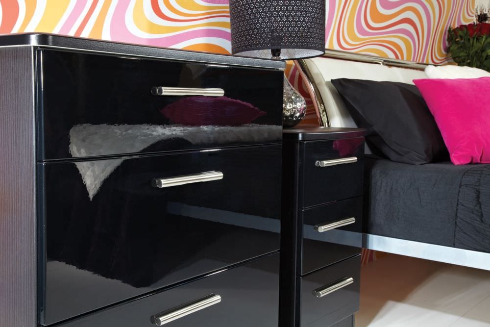 Knightsbridge Bedside Cabinet - 3 Drawer - Black Gloss