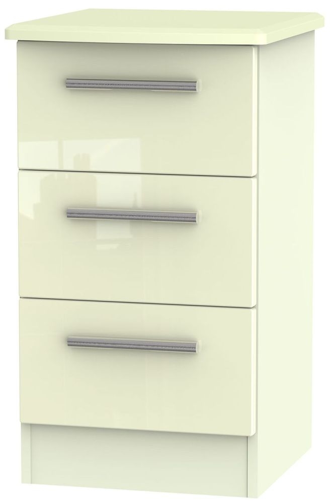 Knightsbridge Cream Gloss 3 Drawer Bedside Cabinet
