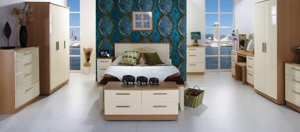 Knightsbridge Bedside Cabinet - 3 Drawer - Cream Gloss and Light Oak