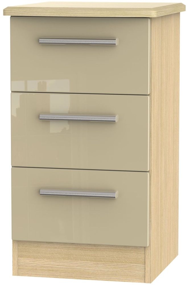 Knightsbridge Mushroom and Light Oak 3 Drawer Bedside Cabinet