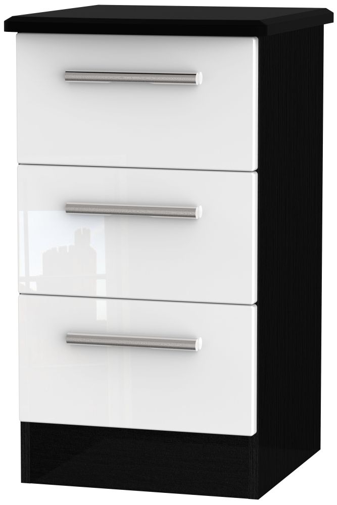Knightsbridge White Gloss and Black 3 Drawer Bedside Cabinet