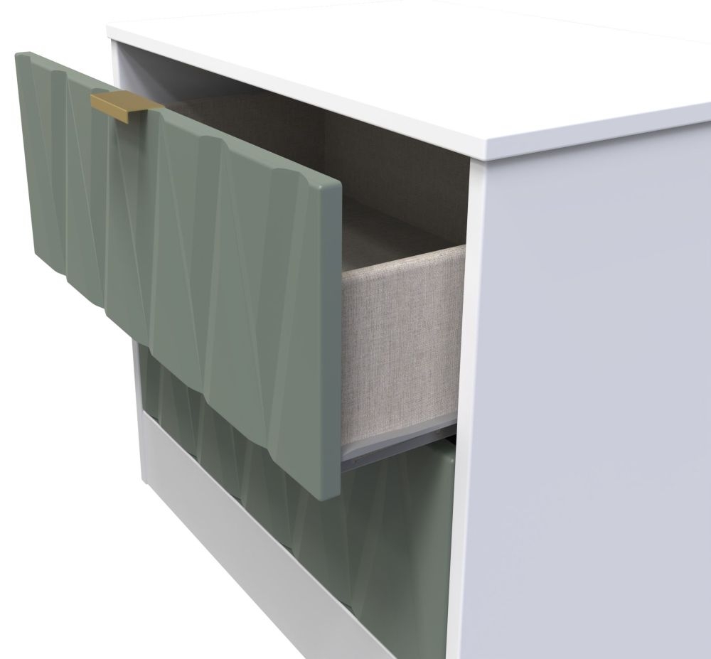 Las Vegas Bedside Cabinet - 2 Drawer - White and Green