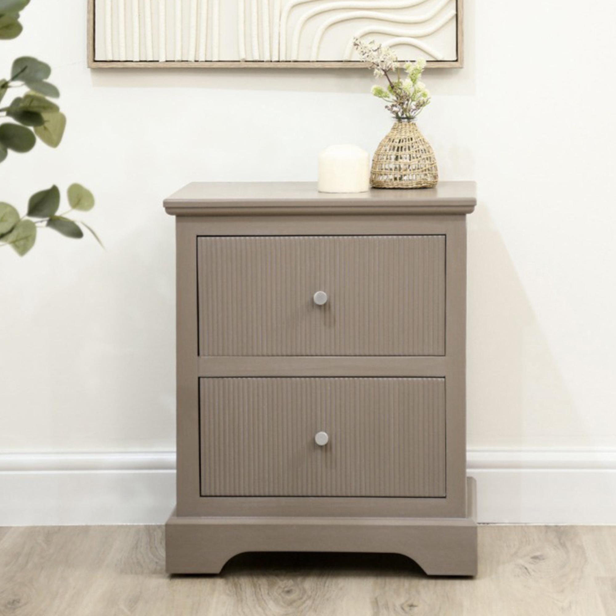 Lindon Bedside Cabinet - 2 Drawer - Taupe