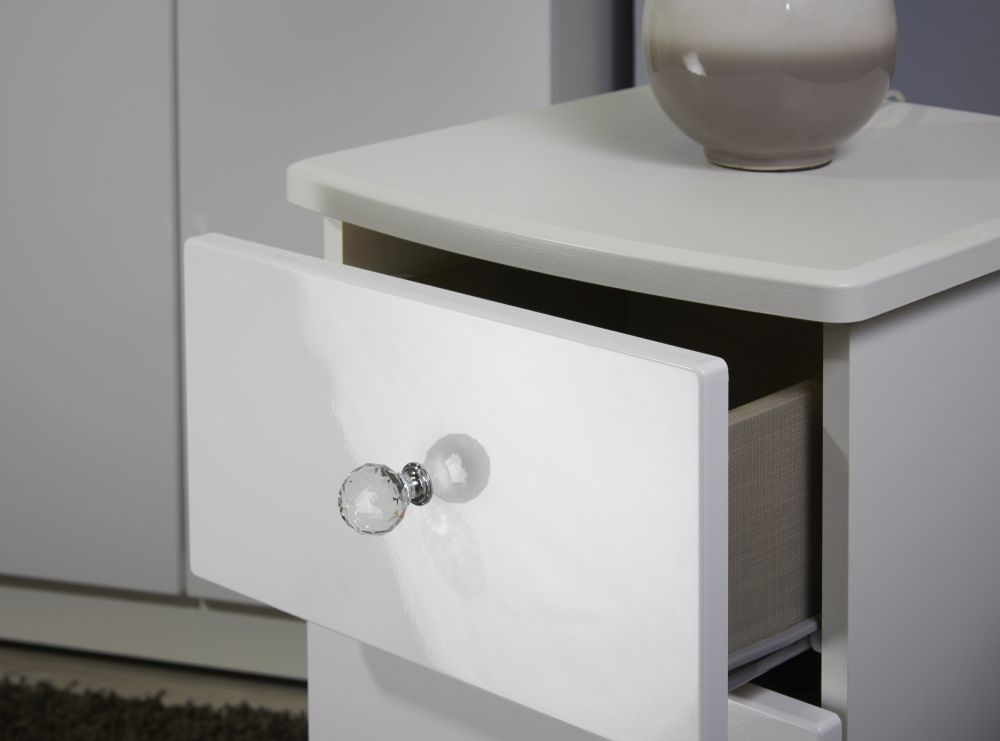 Lumiere Bedside Cabinet - 2 Drawer - White Gloss