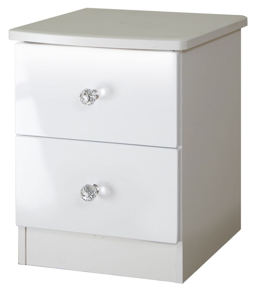 Lumiere Bedside Cabinet - 2 Drawer - White Gloss