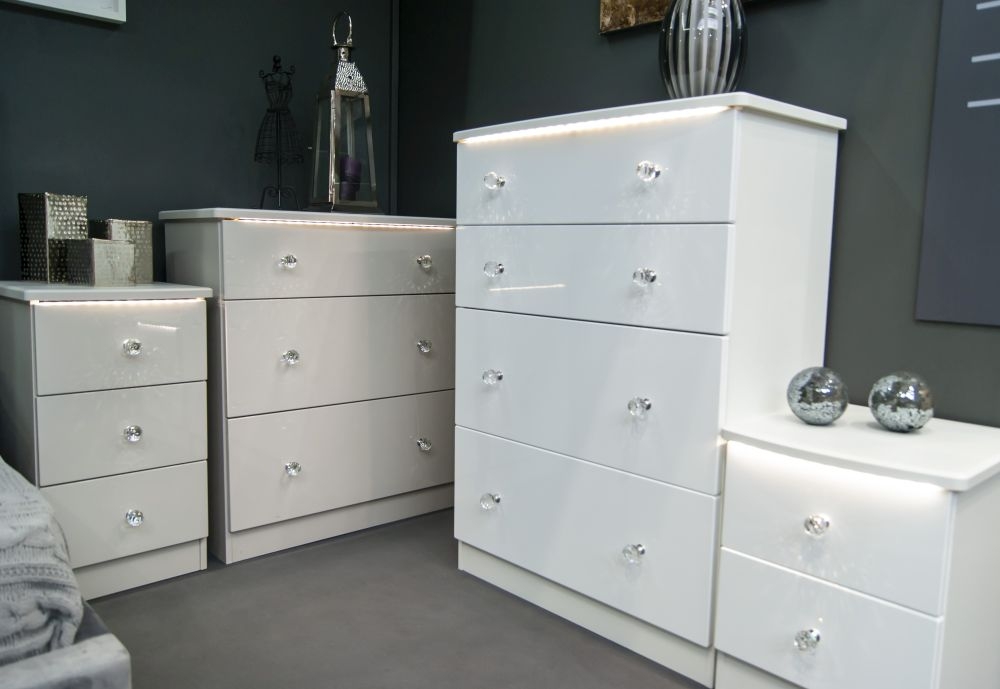 Lumiere Bedside Cabinet - 2 Drawer - White Gloss