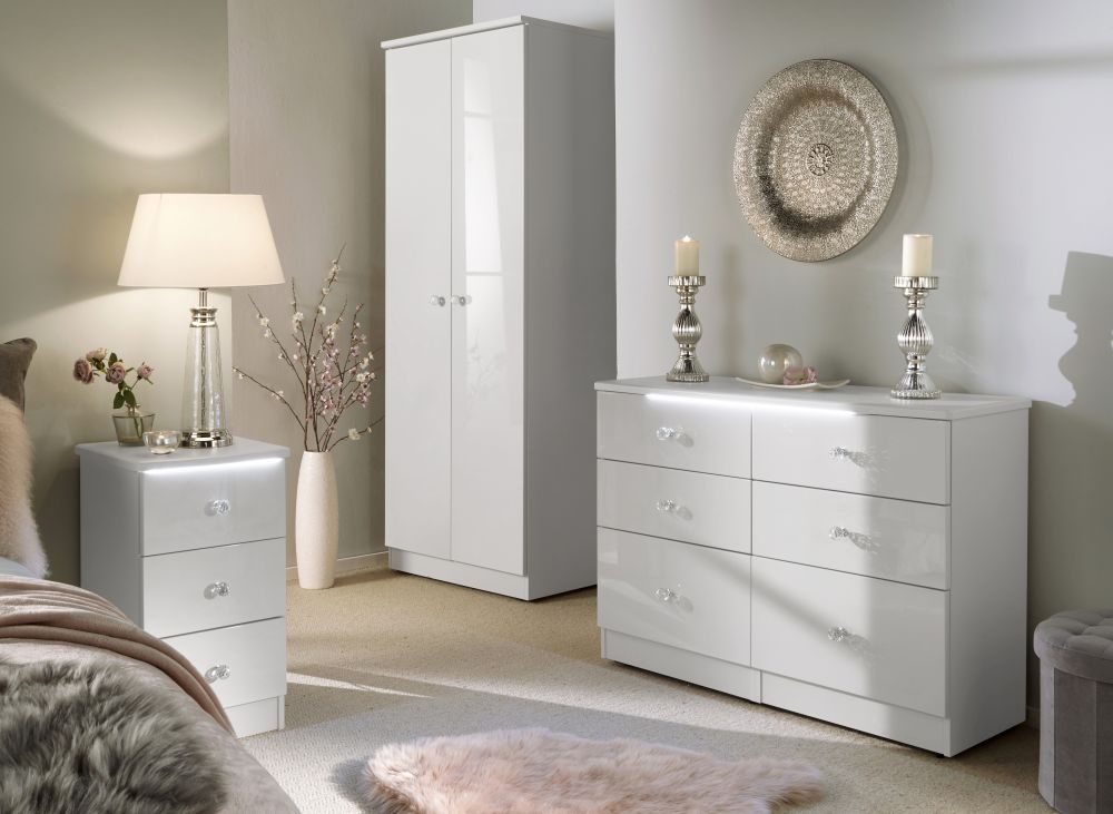 Lumiere Bedside Cabinet - 3 Drawer - White Gloss